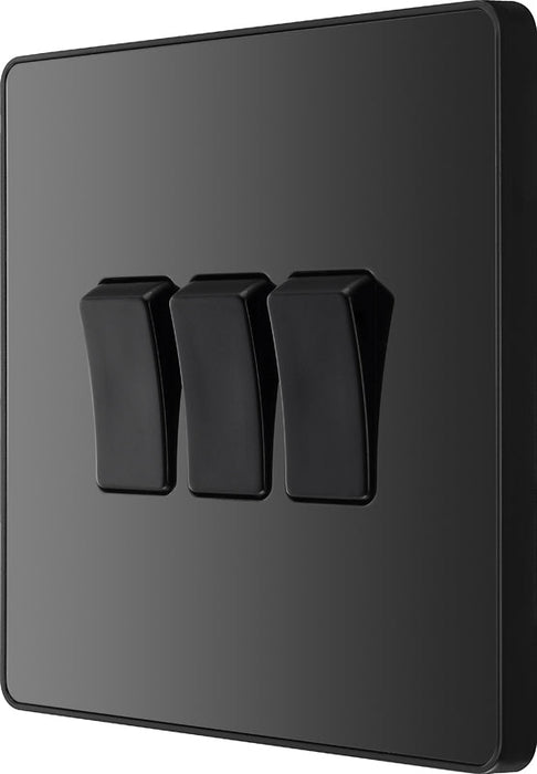 BG Evolve PCDBC43B 20A 16AX 2 Way Triple Light Switch - Black Chrome (Black) - westbasedirect.com