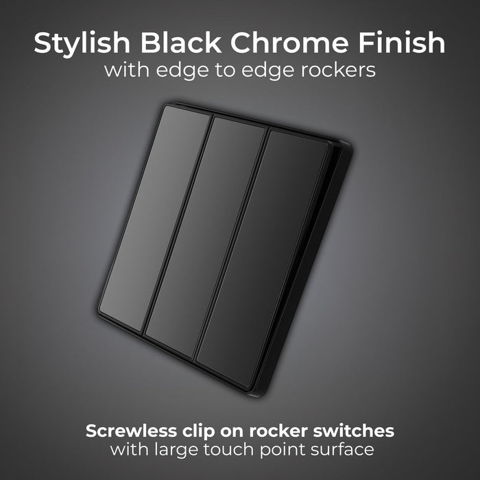 BG Evolve PCDBC43EB 20A 16AX 2 Way Triple Light Switch, Edge to Edge Rocker - Black Chrome (Black) - westbasedirect.com