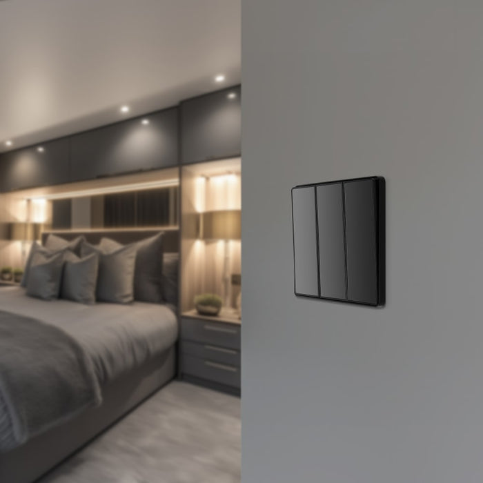 BG Evolve PCDBC43EB 20A 16AX 2 Way Triple Light Switch, Edge to Edge Rocker - Black Chrome (Black) - westbasedirect.com