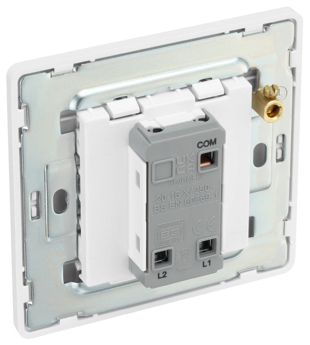 BG Evolve PCDBS12EW 20A 16AX 2 Way Single Light Switch, Edge to Edge Rocker - Brushed Steel (White) - westbasedirect.com