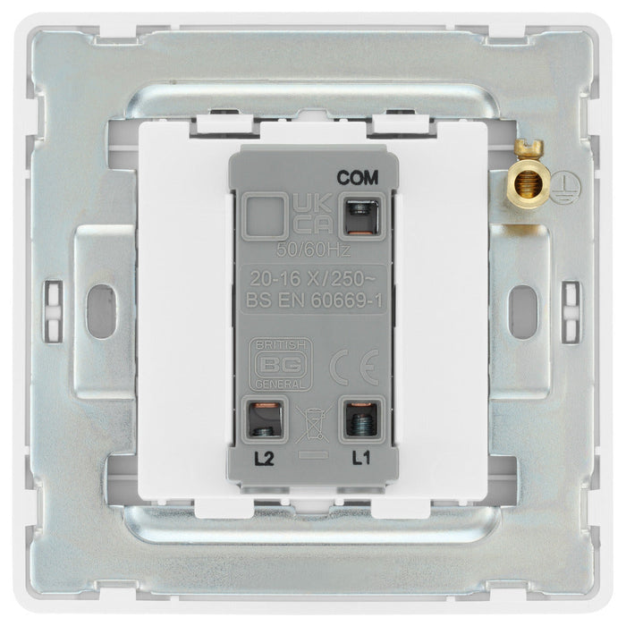 BG Evolve PCDBS12EW 20A 16AX 2 Way Single Light Switch, Edge to Edge Rocker - Brushed Steel (White) - westbasedirect.com