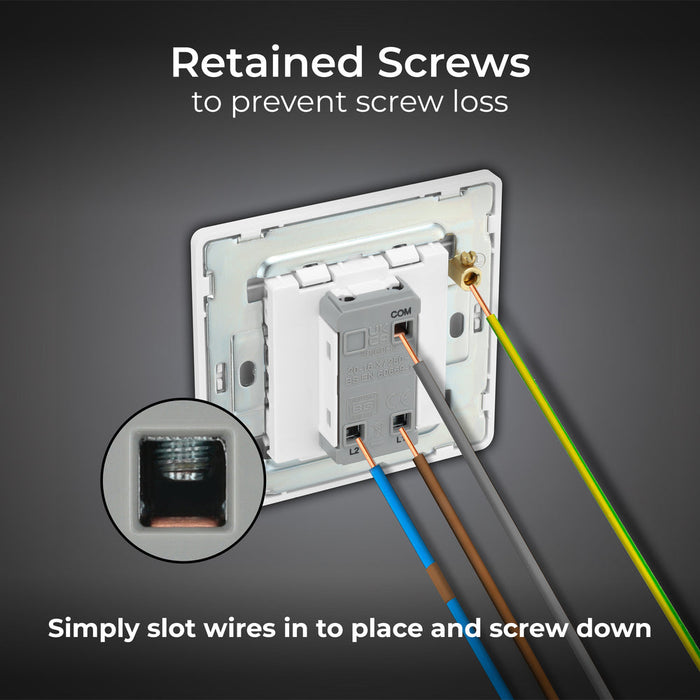 BG Evolve PCDBS12EW 20A 16AX 2 Way Single Light Switch, Edge to Edge Rocker - Brushed Steel (White) - westbasedirect.com
