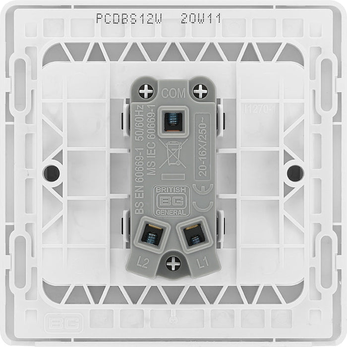 BG Evolve PCDBS12W 20A 16AX 2 Way Single Light Switch - Brushed Steel (White) - westbasedirect.com