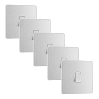 BG Evolve PCDBS12Wx5 20A 16AX 2 Way Single Light Switch - Brushed Steel (White) (5 Pack)