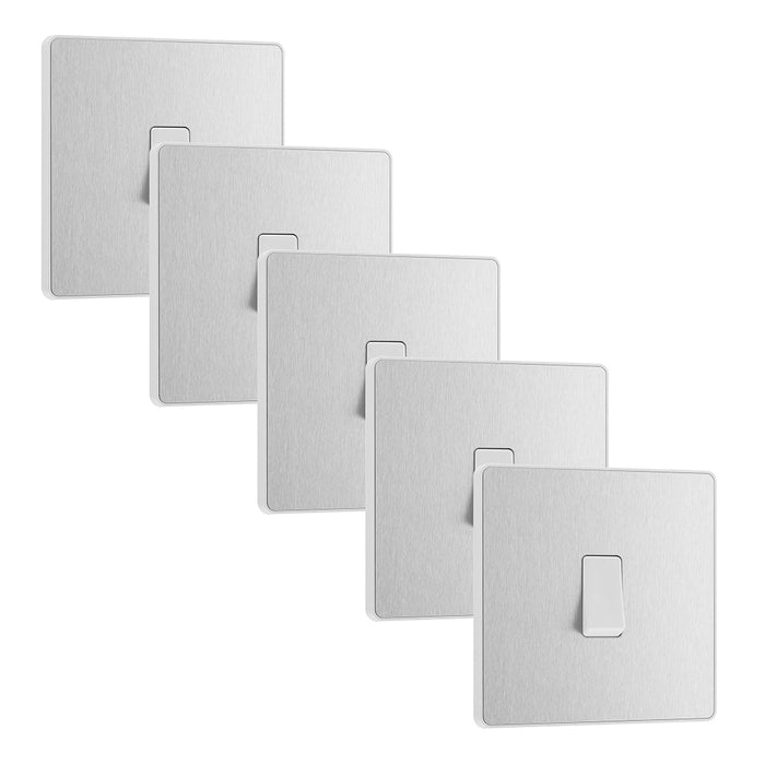 BG Evolve PCDBS12Wx5 20A 16AX 2 Way Single Light Switch - Brushed Steel (White) (5 Pack)