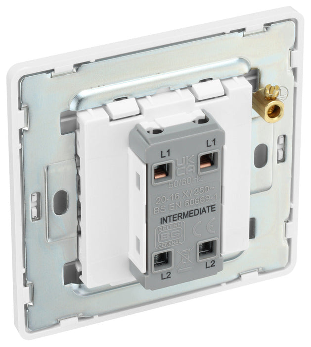 BG Evolve PCDBS13EW 20A 16AX 2 Way Single Intermediate Light Switch, Edge to Edge Rocker - Brushed Steel (White) - westbasedirect.com