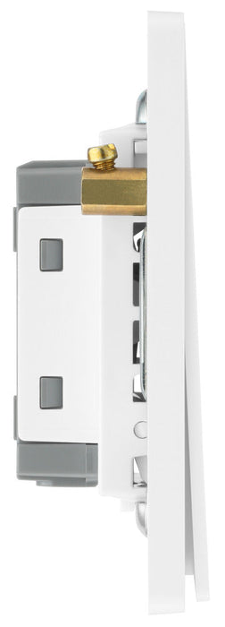 BG Evolve PCDBS13EW 20A 16AX 2 Way Single Intermediate Light Switch, Edge to Edge Rocker - Brushed Steel (White) - westbasedirect.com