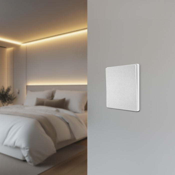 BG Evolve PCDBS13EW 20A 16AX 2 Way Single Intermediate Light Switch, Edge to Edge Rocker - Brushed Steel (White) - westbasedirect.com