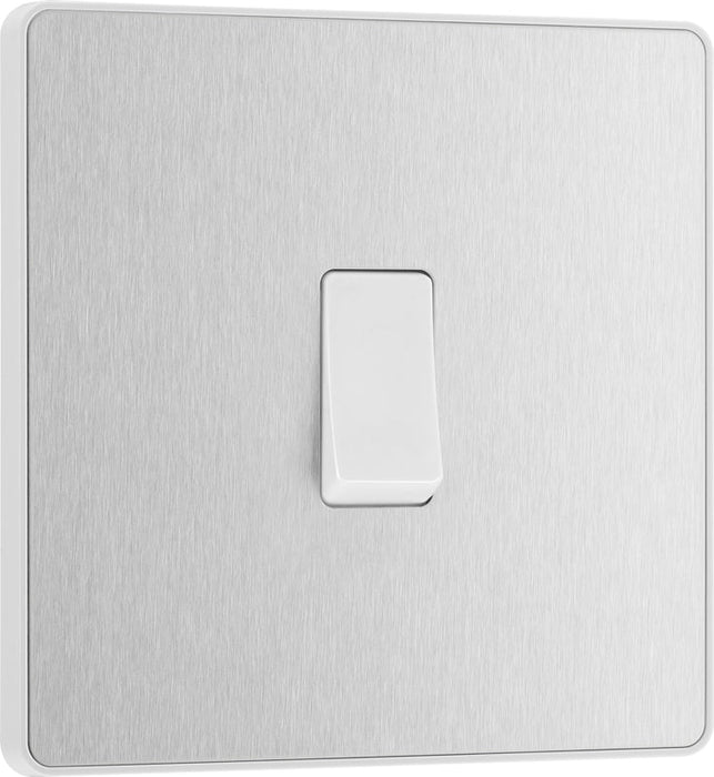 BG Evolve PCDBS13W 20A 16AX Single Intermediate Light Switch - Brushed Steel (White) - westbasedirect.com