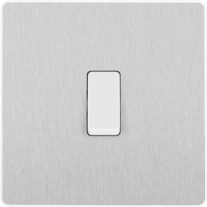 BG Evolve PCDBS13W 20A 16AX Single Intermediate Light Switch - Brushed Steel (White) - westbasedirect.com