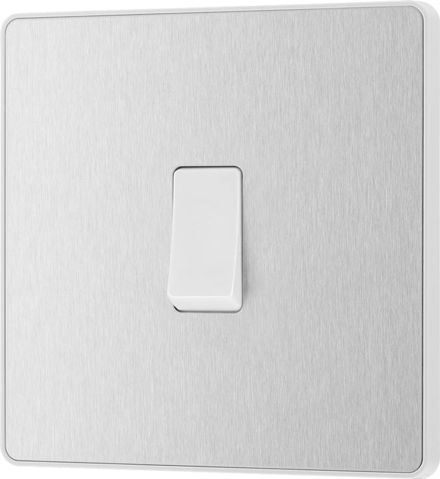 BG Evolve PCDBS13W 20A 16AX Single Intermediate Light Switch - Brushed Steel (White) - westbasedirect.com