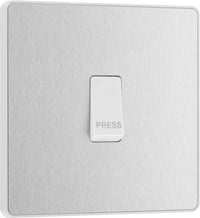 BG Evolve PCDBS14W 10A Single Press Switch - Brushed Steel (White)