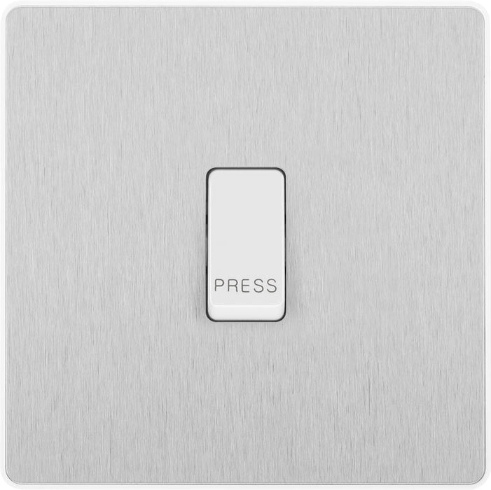 BG Evolve PCDBS14W 10A Single Press Switch - Brushed Steel (White) - westbasedirect.com