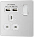 BG Evolve PCDBS21U2W 13A Single Switched Power Socket + 2xUSB(2.1A) - Brushed Steel (White) - westbasedirect.com