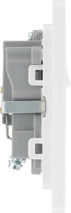 BG Evolve PCDBS21W 13A Single Switched Power Socket - Brushed Steel (White) (5 Pack) - westbasedirect.com