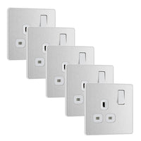 BG Evolve PCDBS21Wx5 13A Single Switched Power Socket - Brushed Steel (White) (5 Pack)