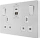 BG Evolve PCDBS22UAC22W 13A Double Switched Power Socket + USB A+C (22W) - Brushed Steel (White) - westbasedirect.com