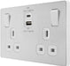 BG Evolve PCDBS22UAC45W 13A Double Switched Power Socket + USB A+C (45W) - Brushed Steel (White) - westbasedirect.com