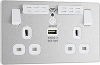 BG Evolve PCDBS22UWRW 13A Double Switched Power Socket + WiFi Extender + 1xUSB(2.1A) - Brushed Steel (White)