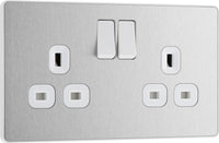 BG Evolve PCDBS22W 13A Double Switched Power Socket - Brushed Steel (White)