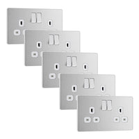 BG Evolve PCDBS22Wx5 13A Double Switched Power Socket - Brushed Steel (White) (5 Pack)
