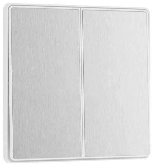 BG Evolve PCDBS42EW 20A 16AX 2 Way Double Light Switch, Edge to Edge Rocker - Brushed Steel (White) - westbasedirect.com