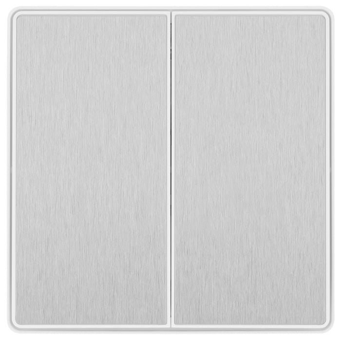 BG Evolve PCDBS42EW 20A 16AX 2 Way Double Light Switch, Edge to Edge Rocker - Brushed Steel (White) - westbasedirect.com