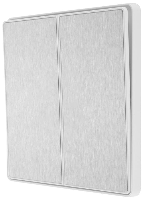 BG Evolve PCDBS42EW 20A 16AX 2 Way Double Light Switch, Edge to Edge Rocker - Brushed Steel (White) - westbasedirect.com
