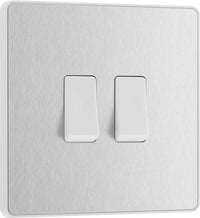 BG Evolve PCDBS42W 20A 16AX 2 Way Double Light Switch - Brushed Steel (White)