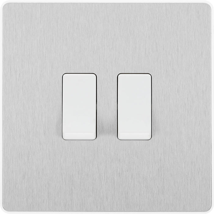 BG Evolve PCDBS42W 20A 16AX 2 Way Double Light Switch - Brushed Steel (White) - westbasedirect.com