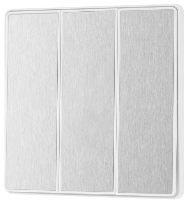 BG Evolve PCDBS43EW 20A 16AX 2 Way Triple Light Switch, Edge to Edge Rocker - Brushed Steel (White) - westbasedirect.com