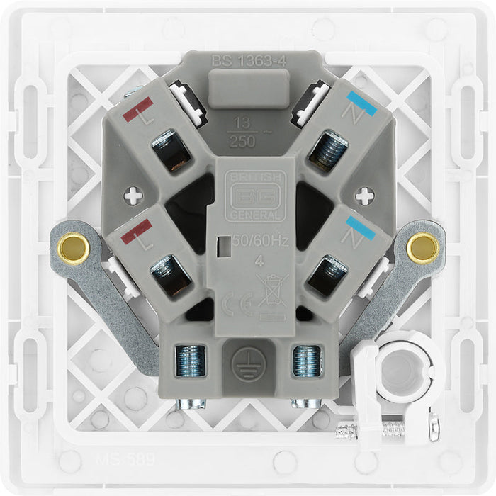 BG Evolve PCDBS54W 13A Unswitched Fused Connection Unit with Power LED Indicator & Flex Outlet - Brushed Steel (White) - westbasedirect.com