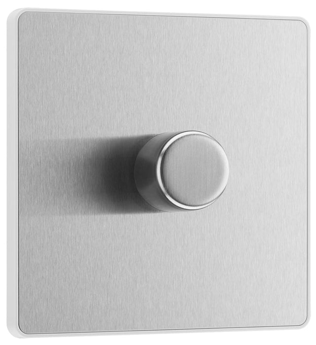 BG Evolve PCDBS81W 2-Way Trailing Edge LED 200W Single Dimmer Switch Push On/Off - Brushed Steel (White) - westbasedirect.com