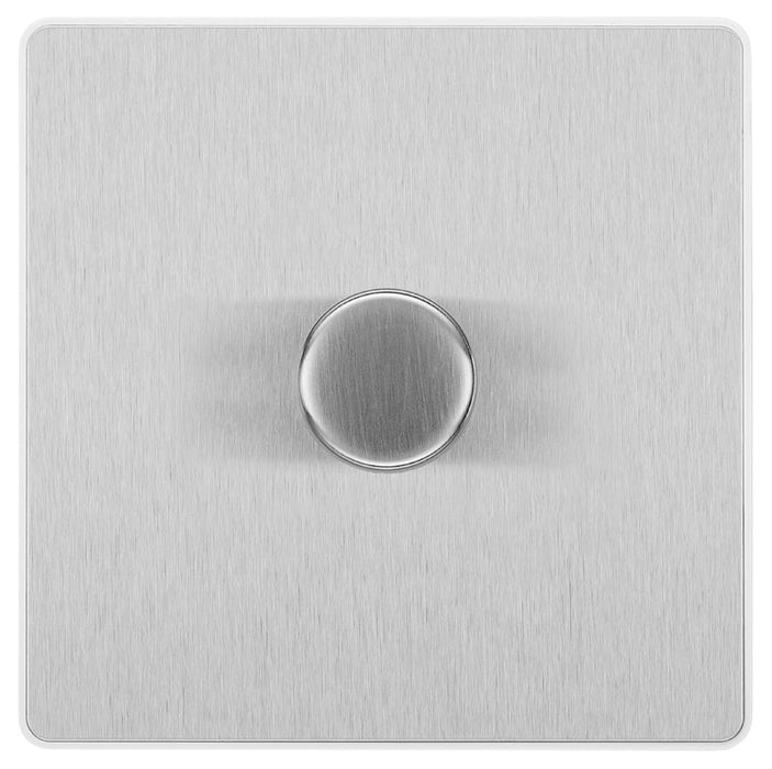 BG Evolve PCDBS81W 2-Way Trailing Edge LED 200W Single Dimmer Switch Push On/Off - Brushed Steel (White) - westbasedirect.com