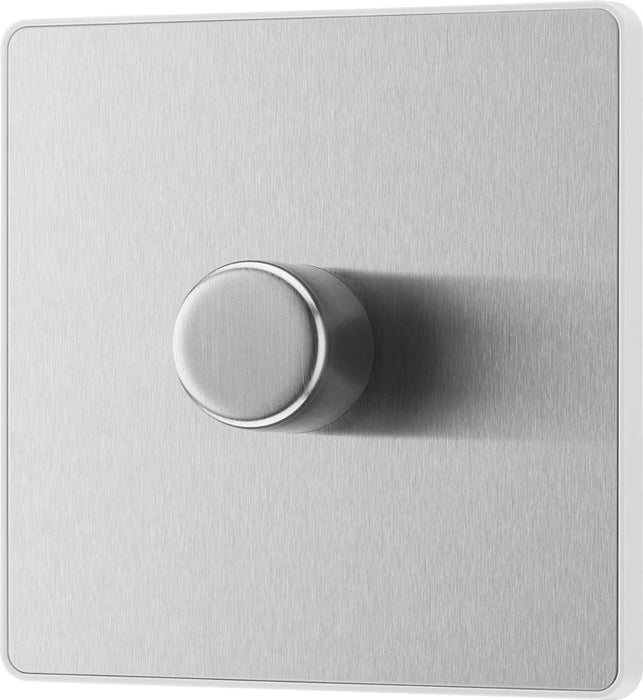 BG Evolve PCDBS81W 2-Way Trailing Edge LED 200W Single Dimmer Switch Push On/Off - Brushed Steel (White) - westbasedirect.com