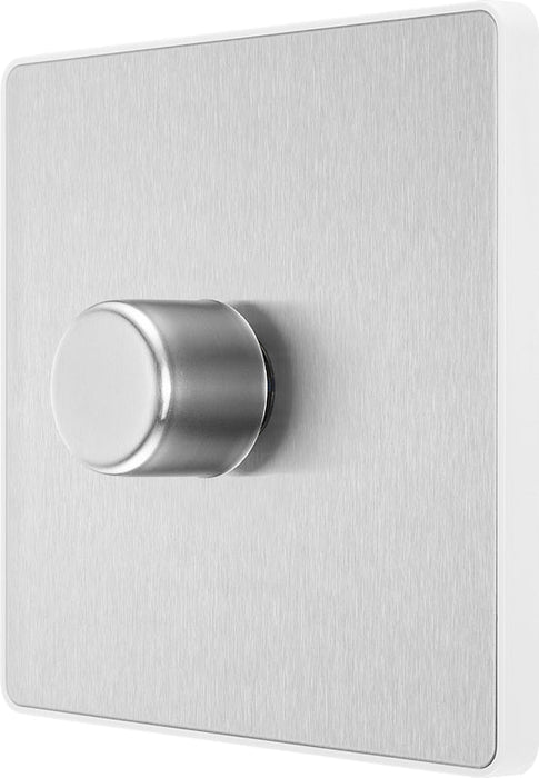 BG Evolve PCDBS81W 2-Way Trailing Edge LED 200W Single Dimmer Switch Push On/Off - Brushed Steel (White) - westbasedirect.com