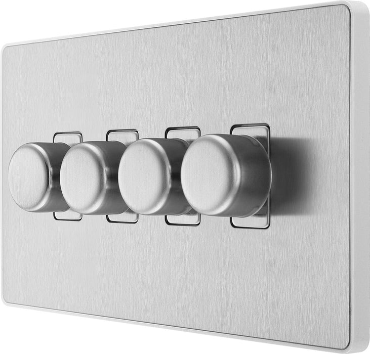 BG Evolve PCDBS84W 2-Way Trailing Edge LED 200W Quadruple Dimmer Switch Push On/Off - Brushed Steel (White) - westbasedirect.com