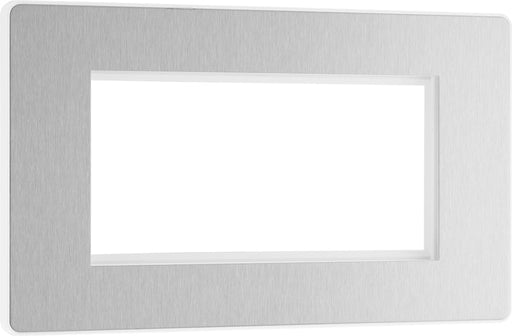 BG Evolve PCDBSEMR4W Quadruple Rectangular Front Plate (100 x 50) - Brushed Steel (White) - westbasedirect.com