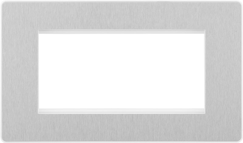 BG Evolve PCDBSEMR4W Quadruple Rectangular Front Plate (100 x 50) - Brushed Steel (White) - westbasedirect.com