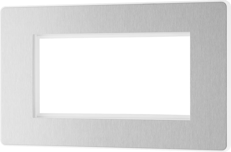 BG Evolve PCDBSEMR4W Quadruple Rectangular Front Plate (100 x 50) - Brushed Steel (White) - westbasedirect.com