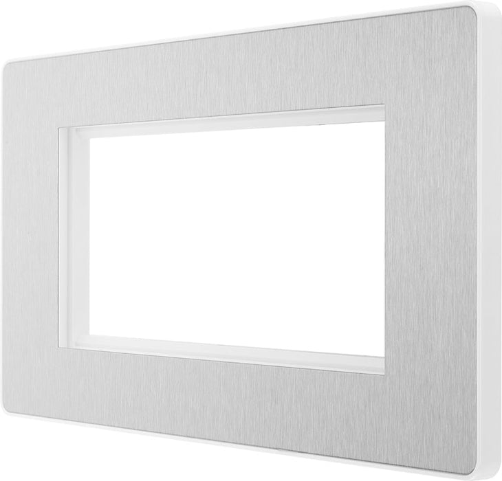 BG Evolve PCDBSEMR4W Quadruple Rectangular Front Plate (100 x 50) - Brushed Steel (White) - westbasedirect.com