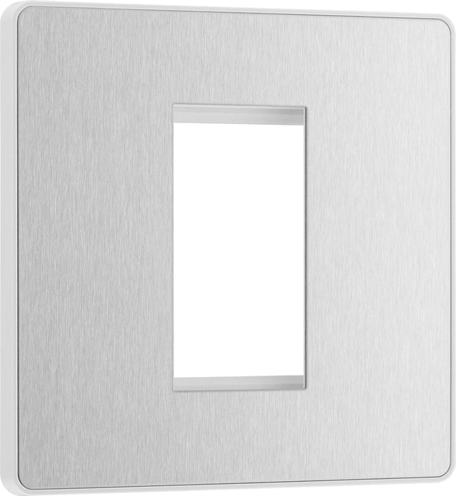 BG Evolve PCDBSEMS1W Single Euro Module Front Plate (25 x 50) - Brushed Steel (White) - westbasedirect.com