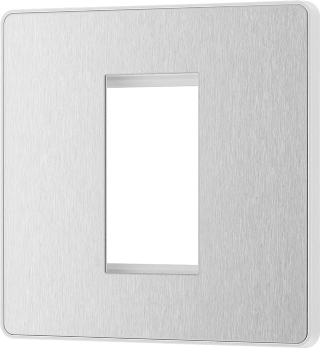 BG Evolve PCDBSEMS1W Single Euro Module Front Plate (25 x 50) - Brushed Steel (White) - westbasedirect.com