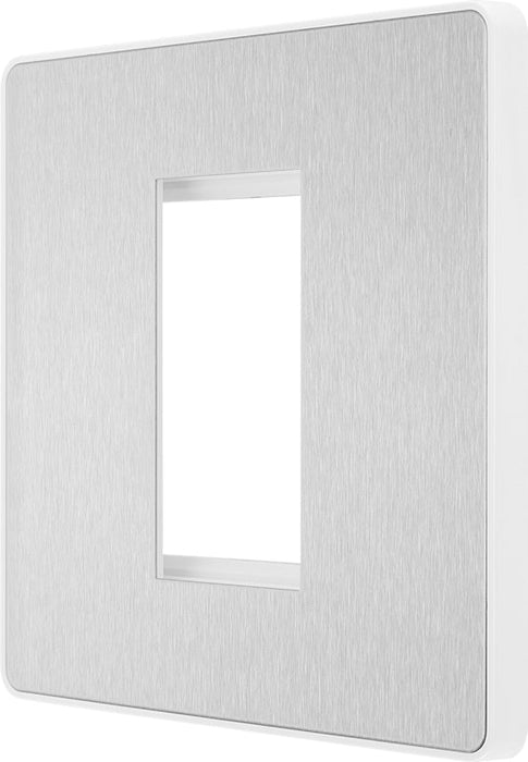 BG Evolve PCDBSEMS1W Single Euro Module Front Plate (25 x 50) - Brushed Steel (White) - westbasedirect.com