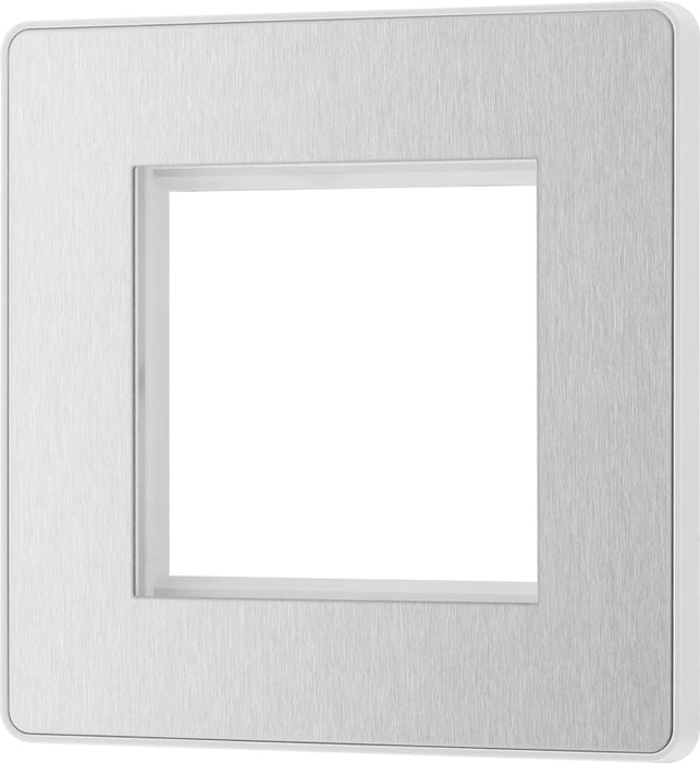 BG Evolve PCDBSEMS2W Twin Euro Module Aperture Single Front Plate (50 x 50) - Brushed Steel (White) - westbasedirect.com