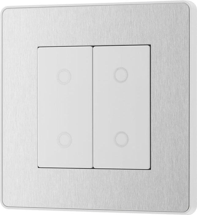 BG Evolve PCDBSTDM2W 2-Way Master 200W Double Touch Dimmer Switch - Brushed Steel (White) - westbasedirect.com