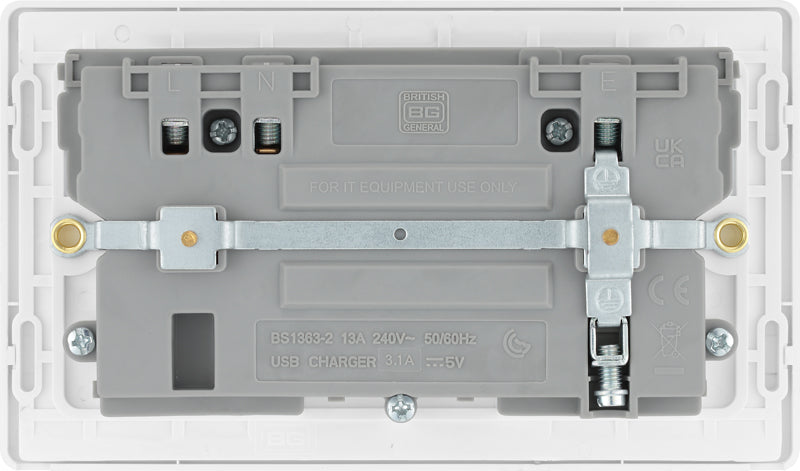 BG Evolve PCDCL22U3W 13A Double Switched Power Socket + 2xUSB(3.1A) - Pearlescent White (White) - westbasedirect.com