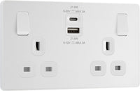 BG Evolve PCDCL22UAC22W 13A Double Switched Power Socket + USB A+C (22W) - Pearlescent White (White)