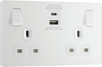 BG Evolve PCDCL22UAC30W 13A Double Switched Power Socket + USB C 30W + USB A(3.1A) - Pearlescent White (White)