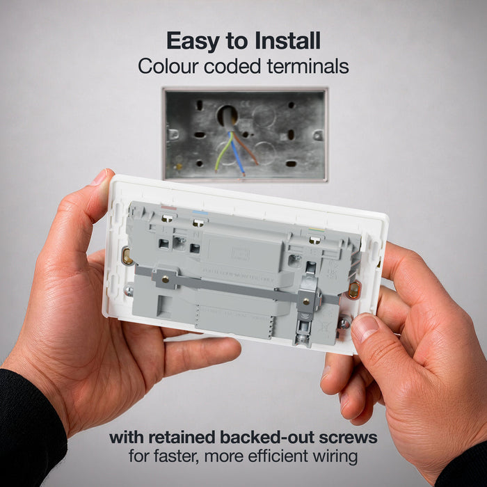 BG Evolve PCDCL22UCC22W 13A Double Switched Power Socket + 2xUSB-C (22W) - Pearlescent White (White)